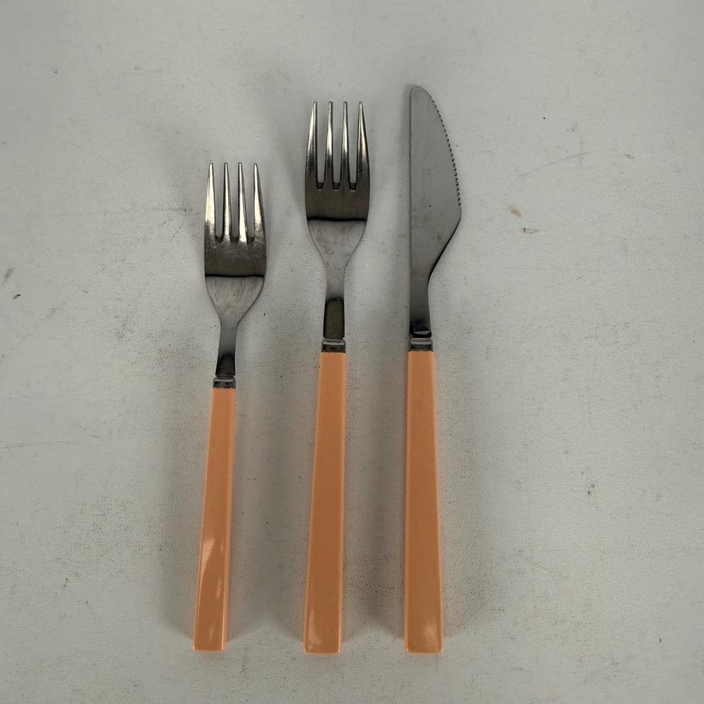 Vintage Anacapa Pink Melamine Stainless Silverware MIX Set of 3 FORK BUTTERKNIFE